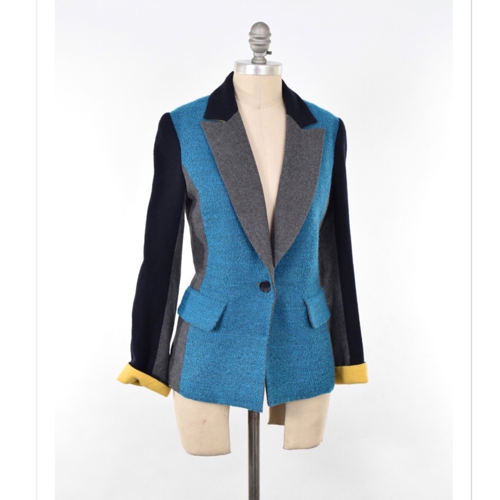 Yoana Baraschi Colorblocked Blue and Gray Blazer 6